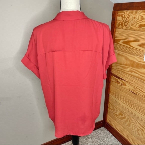 Lulus Rise to the Top Rust Red V-Neck Short Sleeve Top Blouse Medium - Picture 4 of 10